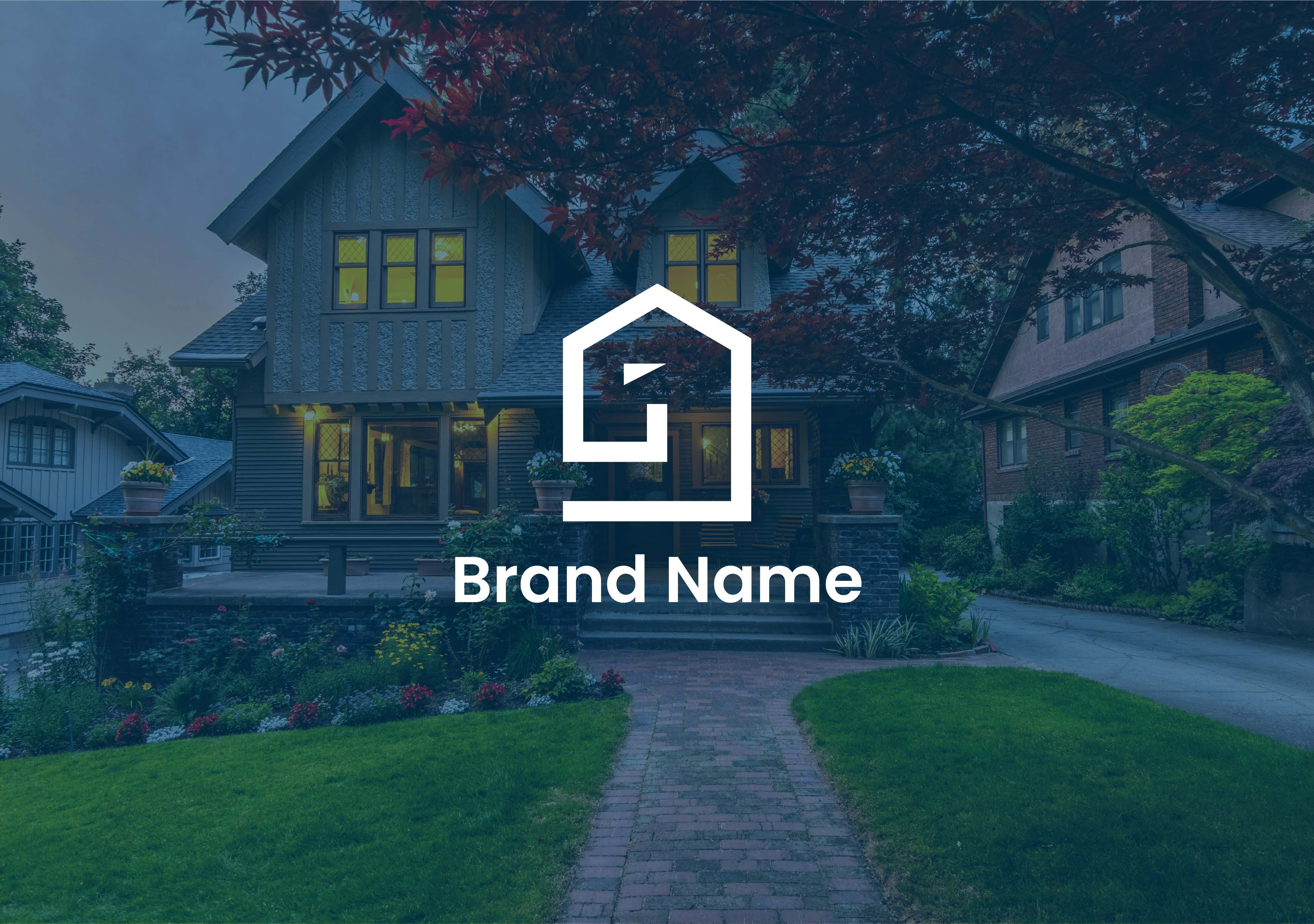 "Elegant house icon logo on a picturesque home background, showcasing branding ideas for the real estate industry."